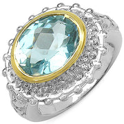 Bids.com Two Tone Plated 5.01 Carat Genuine Blue Topaz & White Topaz .925 Sterling Silver Ring Rings