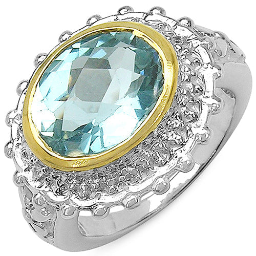 Bids.com Two Tone Plated 5.01 Carat Genuine Blue Topaz & White Topaz .925 Sterling Silver Ring Rings