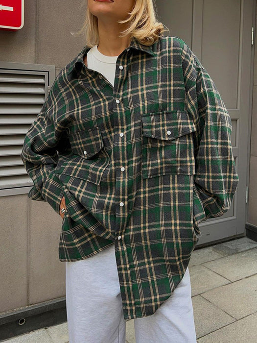 Pocketed Plaid Button Up Shacket