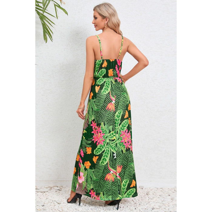 Printed Surplice Maxi Cami Dress