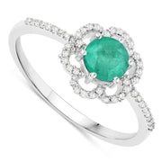 Bids.com 0.55 Carat Genuine Zambian Emerald and White Diamond 14K White Gold Ring Rings
