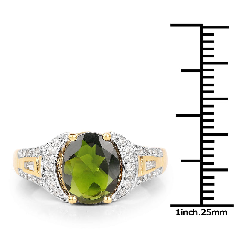 Bids.com 18K Yellow Gold Plated 2.79 Carat Genuine Chrome Diopside & White Topaz .925 Sterling Silver Ring Rings
