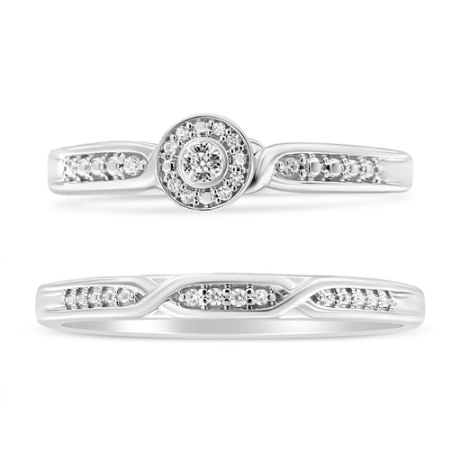 Bids.com .925 Sterling Silver Diamond Accent Frame Twist Shank Bridal Set Ring and Band (I-J Color, I3 Clarity) - Size 7 Rings