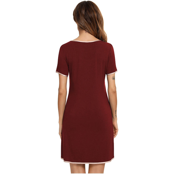 Contrast Trim Pocketed Round Neck Lounge Dress