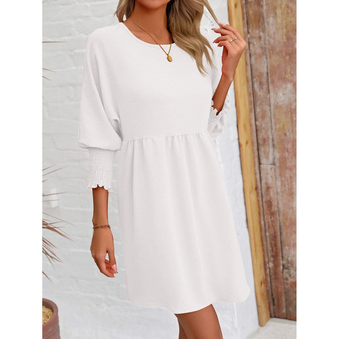 Round Neck Lantern Sleeve Mini Dress