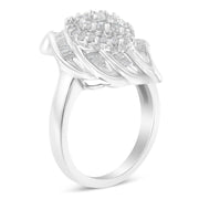 Bids.com .925 Sterling Silver Â¾ Cttw Round and Baguette Cut Diamond Stair-Stepped Cluster Waterfall Cocktail Ring (I-J Color, I2-I3 Clarity) - Size 6 Rings
