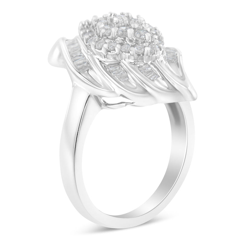 Bids.com .925 Sterling Silver Â¾ Cttw Round and Baguette Cut Diamond Stair-Stepped Cluster Waterfall Cocktail Ring (I-J Color, I2-I3 Clarity) - Size 6 Rings