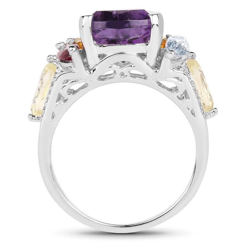 Bids.com 6.30 Carat Genuine Multi Stone .925 Sterling Silver Ring Rings