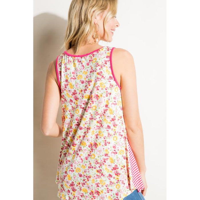 Plus Stripe Floral Pocket Tank Top