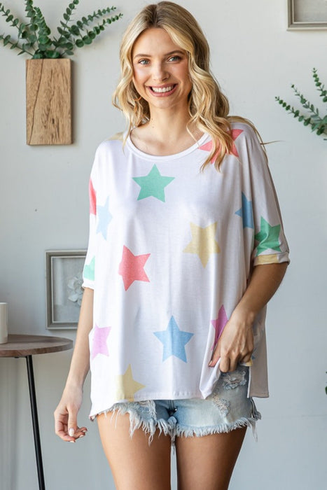 HOPELY Multi Colored Star Print T-Shirt