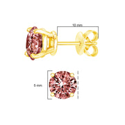 Bids.com 14K Yellow Gold 1.00 Cttw Round Brilliant Cut Lab Grown Pink Diamond 4-Prong Classic Solitaire Earrings (Pink Color, VVS2-VS1 Clarity) Earrings