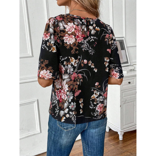 Floral Round Neck Half Sleeve Blouse