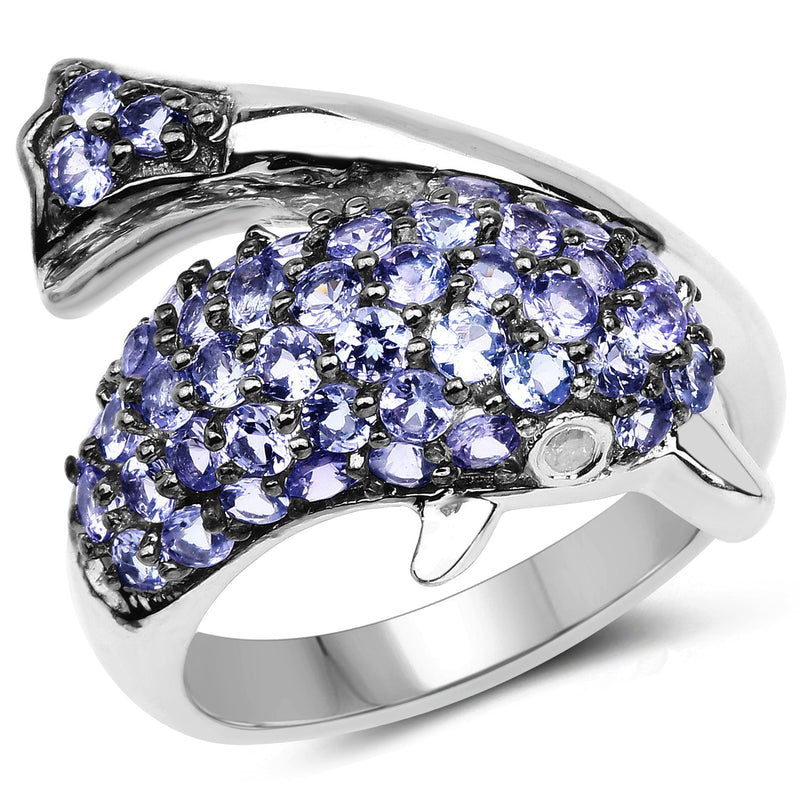 Bids.com 1.45 Carat Genuine Tanzanite and White Diamond .925 Sterling Silver Ring Rings