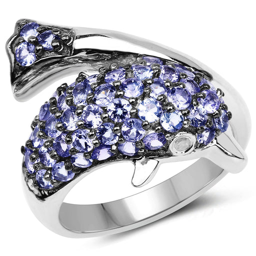 Bids.com 1.45 Carat Genuine Tanzanite and White Diamond .925 Sterling Silver Ring Rings