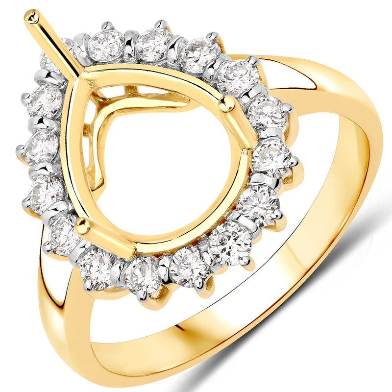 Bids.com 0.48 Carat Genuine White Diamond 14K Yellow Gold Semi Mount Ring - holds 11x9mm Pear Gemstone Rings