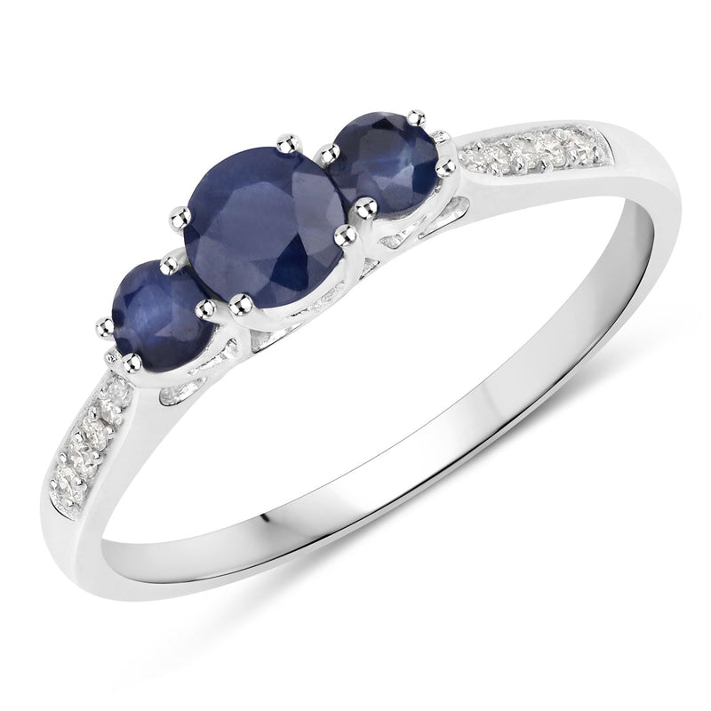 Bids.com 0.56 Carat Genuine Blue Sapphire and White Diamond 14K White Gold Ring Rings