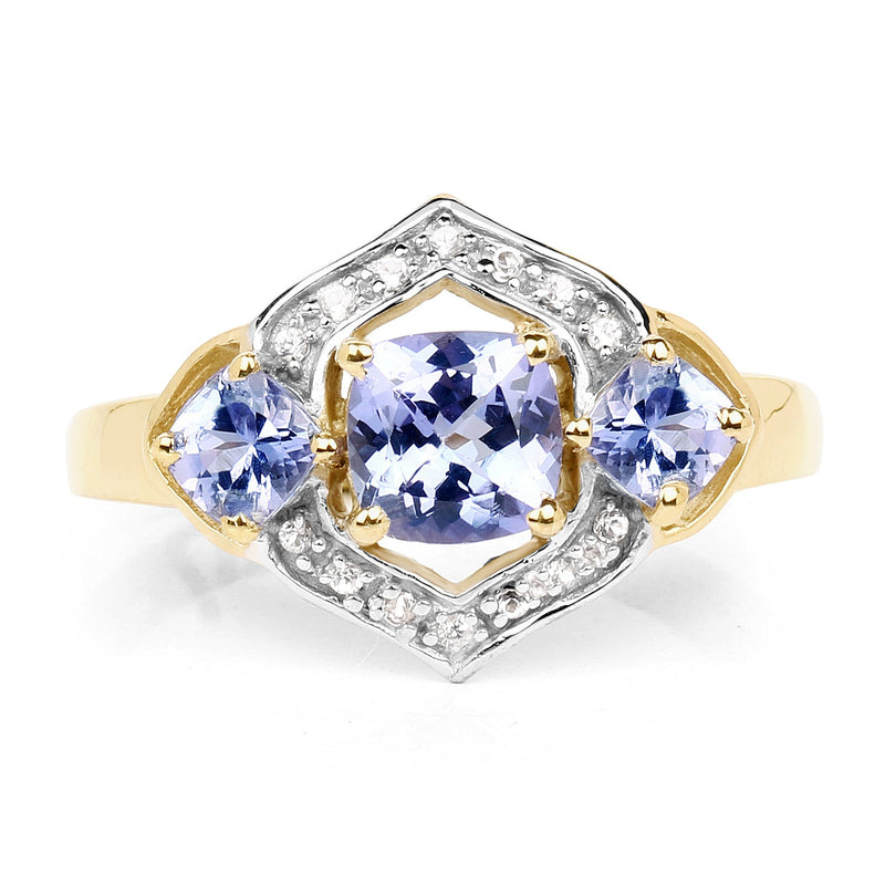 Bids.com 14K Yellow Gold Plated 1.58 Carat Genuine Tanzanite and White Topaz .925 Sterling Silver Ring Rings