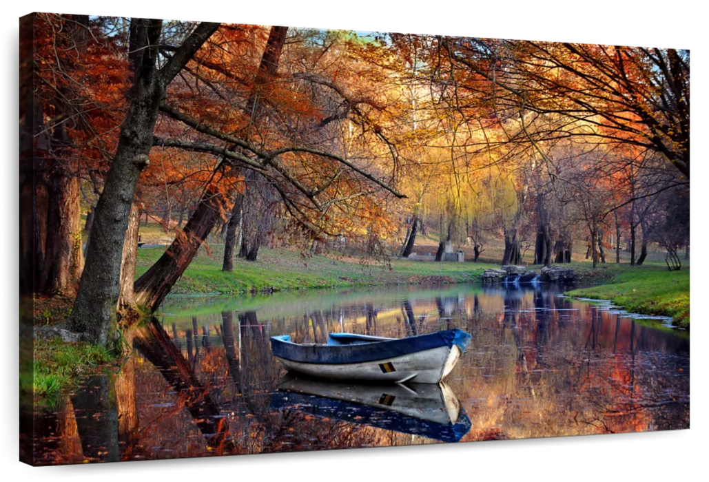 Autumn Lake Boat Wall Art