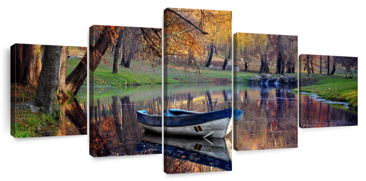 Autumn Lake Boat Wall Art