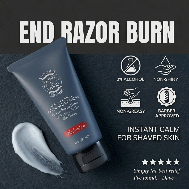 Lather & Wood Shaving Co After-Shave Balm - Barbershop Men Grooming, Health