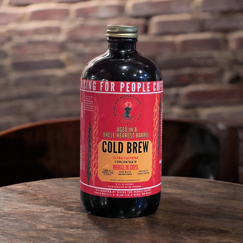 Rising For People Coffee Co. Aged Whiskey Barrel Concentrated Cold Brew Coffee Coffee