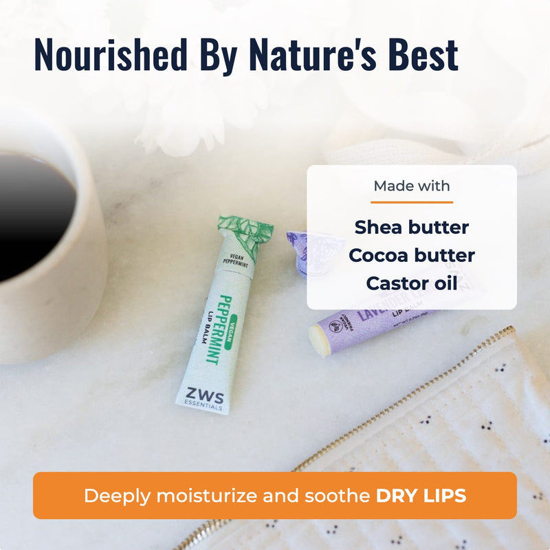 ZeroWasteStore.com All Natural Lip Balm White Smoke Lip Balm Set - Bundle of 5,Organic Trio,Vegan Duo,Organic Almond Vanilla,Organic Orange Vanilla,Organic Raspberry Mint,Vegan Peppermint,Vegan Lavender Lemon