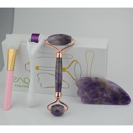 ZAQ Skin & Body - Amethyst Facial Roller, Gua Sha, Brush And Derma Roller Set