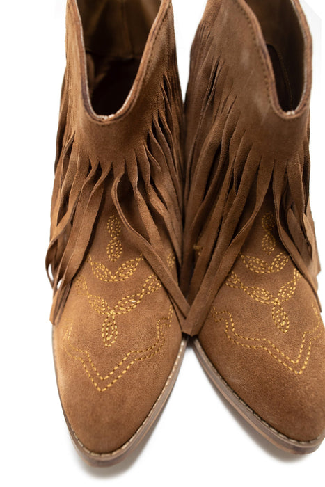 Fringe Ankle Bootie in Tan Suede