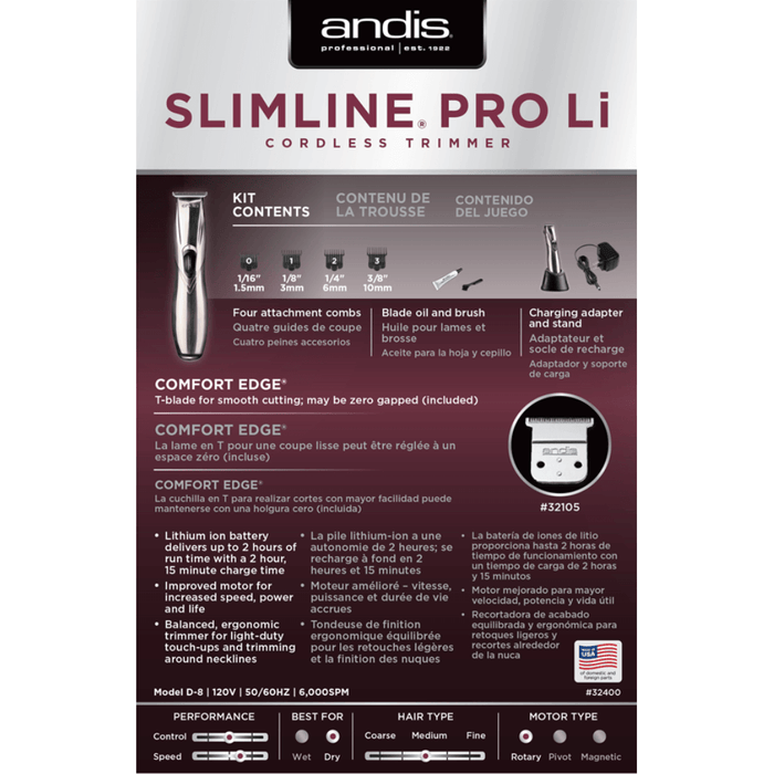 Andis Slimline Pro Li T-Blade Trimmer Chrome #32400
