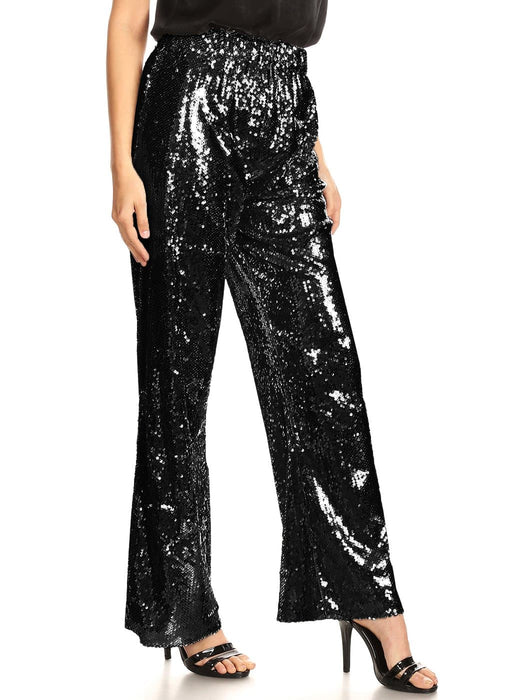 Sparkly Sequin Flare Wide Leg Pants by Anna-Kaci