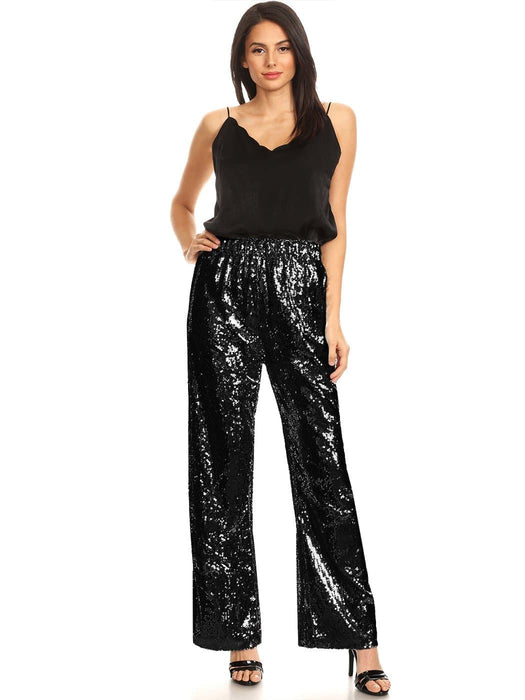 Sparkly Sequin Flare Wide Leg Pants by Anna-Kaci