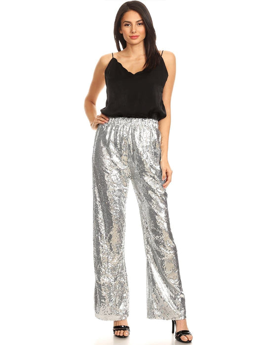 Sparkly Sequin Flare Wide Leg Pants by Anna-Kaci