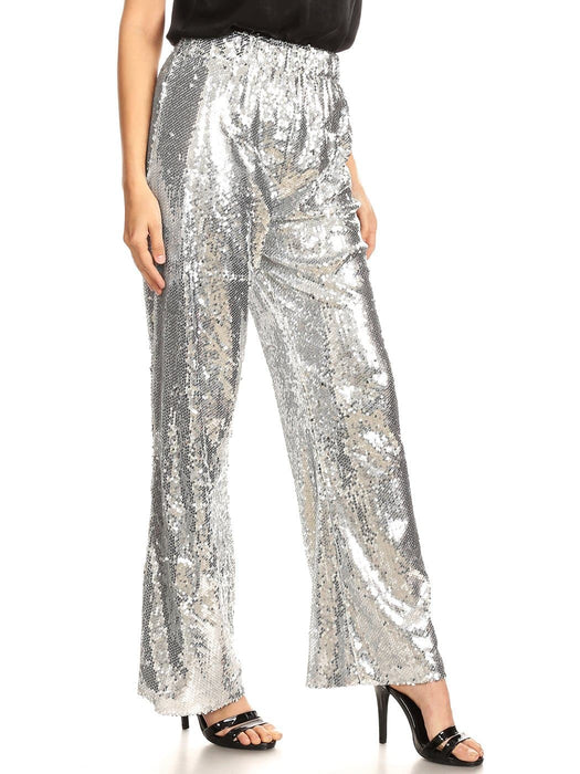 Sparkly Sequin Flare Wide Leg Pants by Anna-Kaci