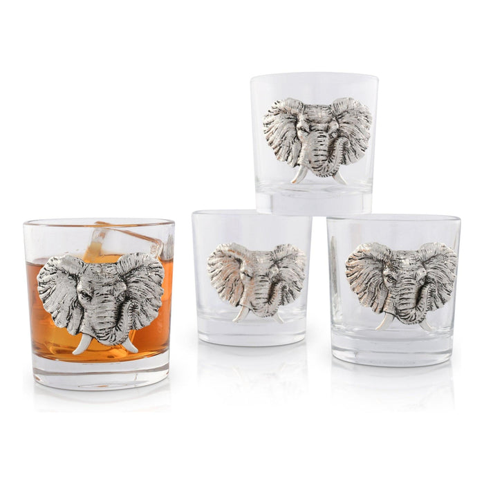 Bar Glasses Set of 4 with Metal Elephant