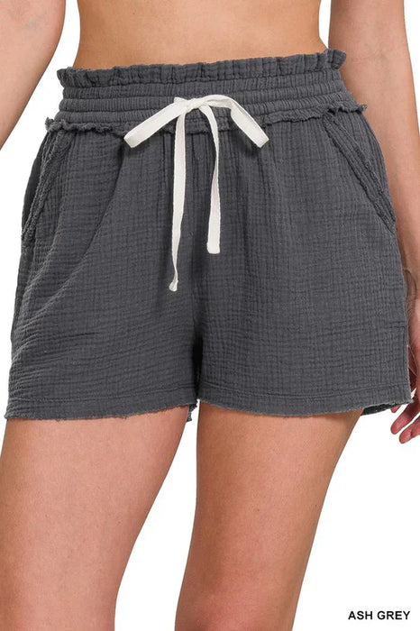 Zenana Double Elasticband Drawstring Waist Shorts