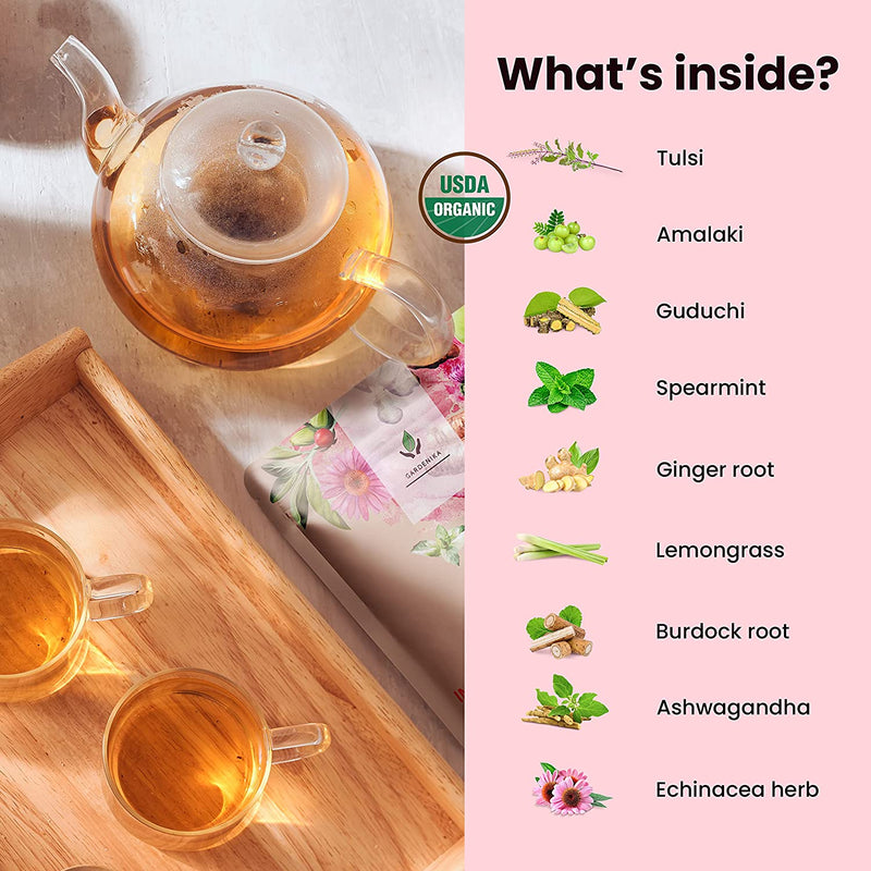 Gardenika Shop Immune Defense Loose Tea, Daily Wellness Support - Ayurvedic Blend with Echinacea & Ashwagandha - Herbal & Caffeine Free - Organic & Kosher Loose Leaf Tea