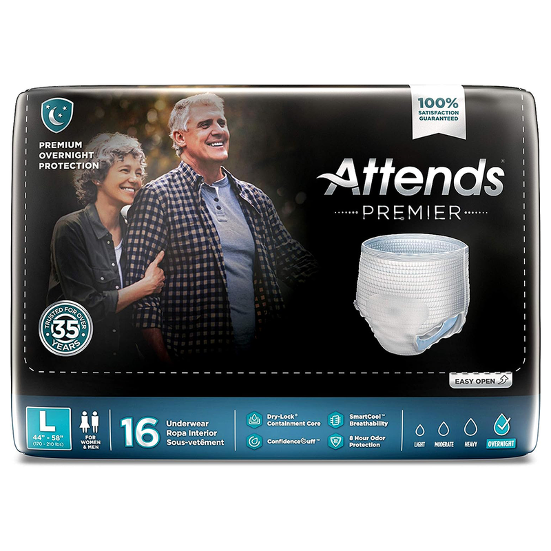 Attends Attends Premier Premium Overnight Protection Underwear L  44"- 58" 16X Health Care