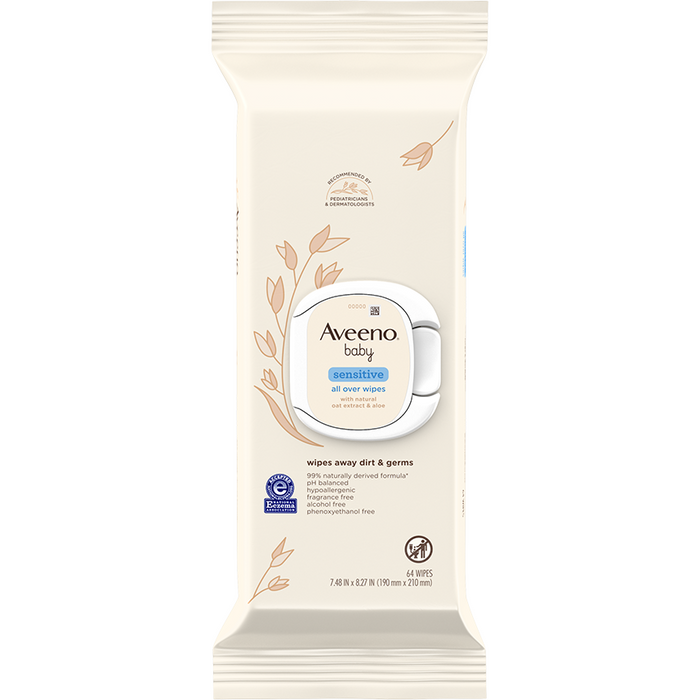 Aveeno Baby Sensitive All Over Wipes, Alcohol Fragrance-Free - 64.0 ea