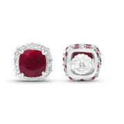 Bids.com 6.12 Carat Dyed Ruby, Ruby and White Topaz .925 Sterling Silver Earrings Earrings