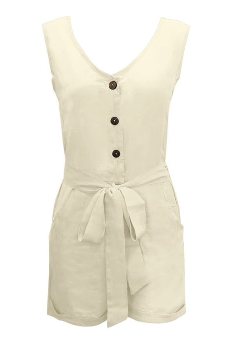 Tied V-Neck Sleeveless Romper with Pockets