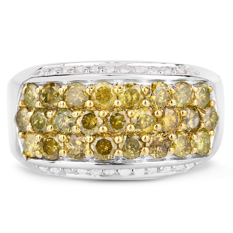 Bids.com 1.91 Carat Genuine Yellow Diamond and White Diamond .925 Sterling Silver Ring Rings