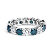 Bids.com 14K White Gold 6 1/4 Cttw Alternating Lab-Grown White and Natural Treated Blue Diamond Eternity Band Ring (F-G Color, VS1-VS2 Clarity) Rings