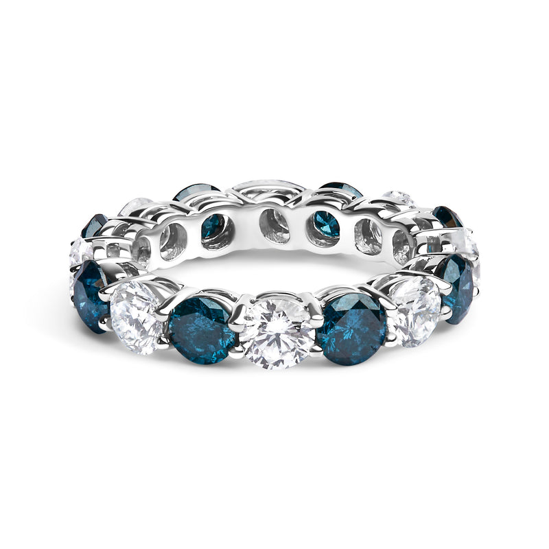 Bids.com 14K White Gold 6 1/4 Cttw Alternating Lab-Grown White and Natural Treated Blue Diamond Eternity Band Ring (F-G Color, VS1-VS2 Clarity) Rings