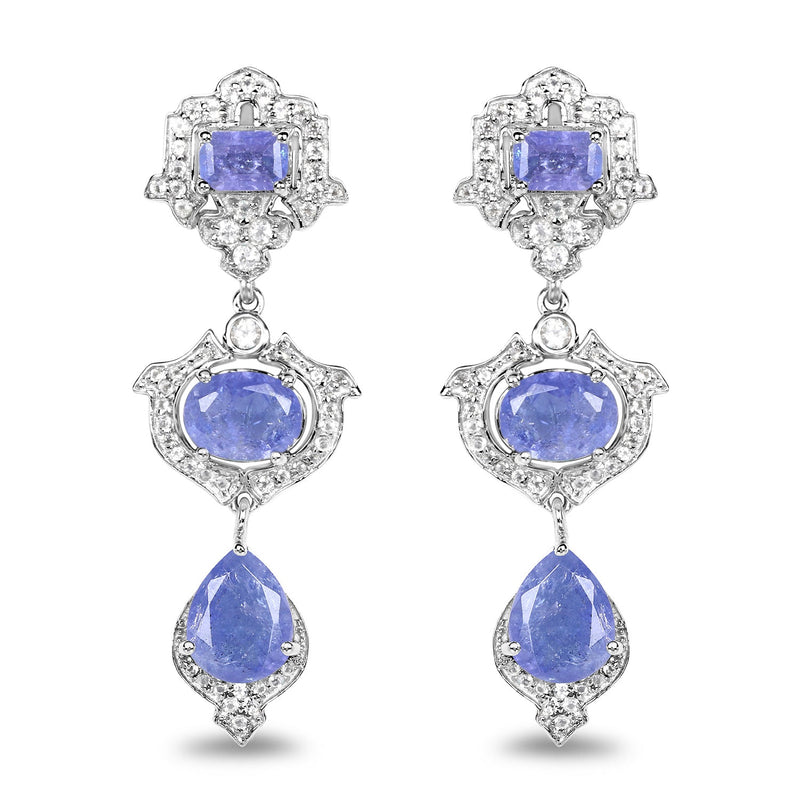 Bids.com 7.73 Carat Genuine Tanzanite and White Topaz .925 Sterling Silver Earrings Earrings