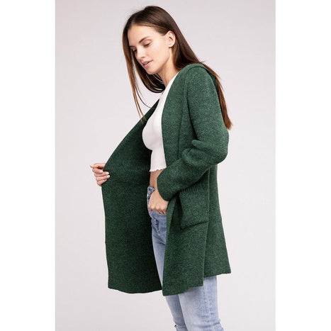 Hooded Open Front Sweater Cardigan