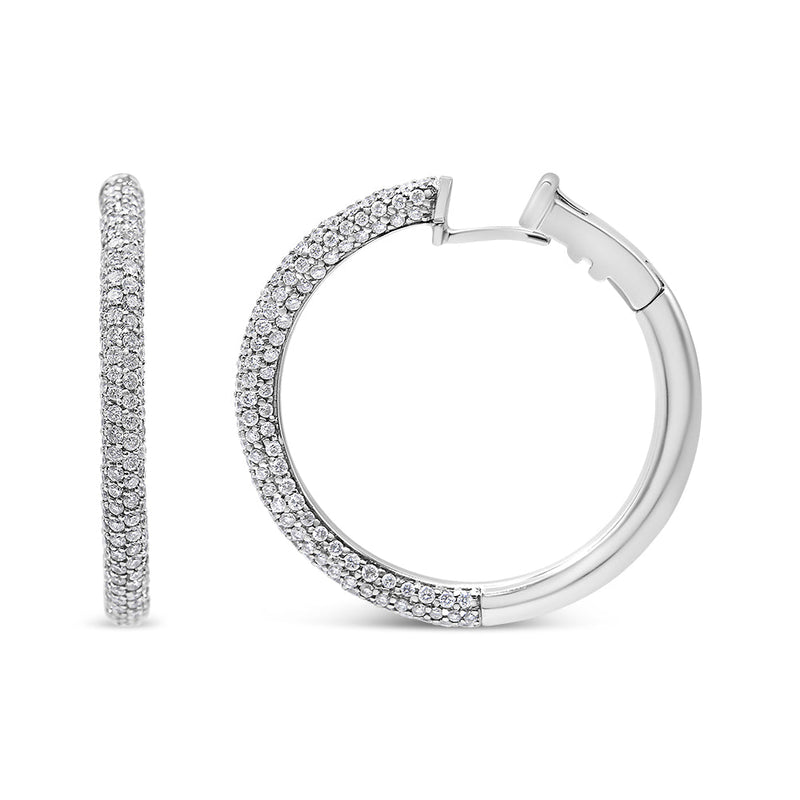 Bids.com 18K White Gold 2 1/3 Cttw Pave Set Diamond Semi Eternity Leverback Hoop Earrings (F-G Color, VS1-VS2 Clarity) Earrings