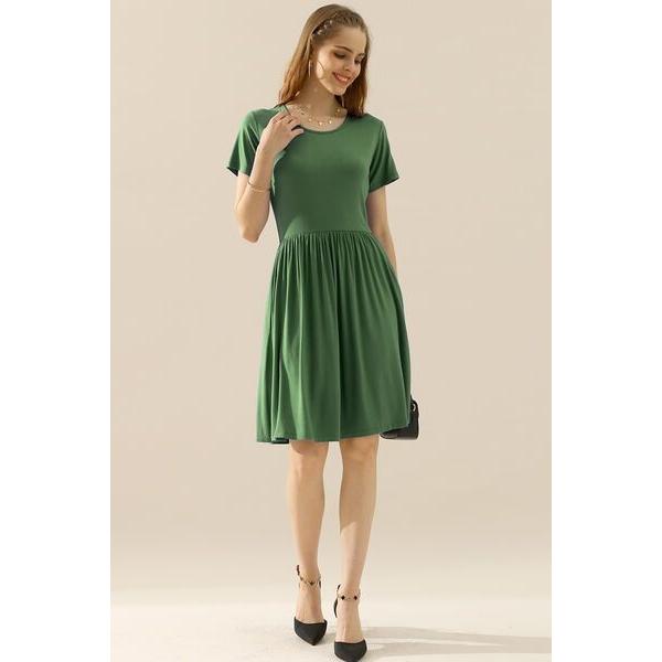 Ninexis Round Neck Ruched Dress with Pockets