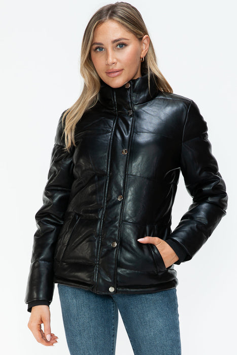 Pocketed Zip Up Turtleneck Puffer Jacket