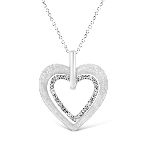 Bids.com .925 Sterling Silver Prong-Set Diamond Accent Double Heart 18" Pendant Necklace (I-J Color, I1-I2 Clarity) Necklaces