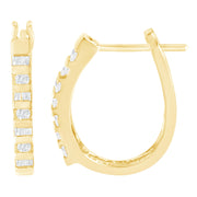 Bids.com 10K Yellow Gold Round and Baguette Cut Diamond Oblong Hinged Leverback Hoop Earrings (Â¼ Cttw, I-J Color, I2-I3 Clarity) Earrings